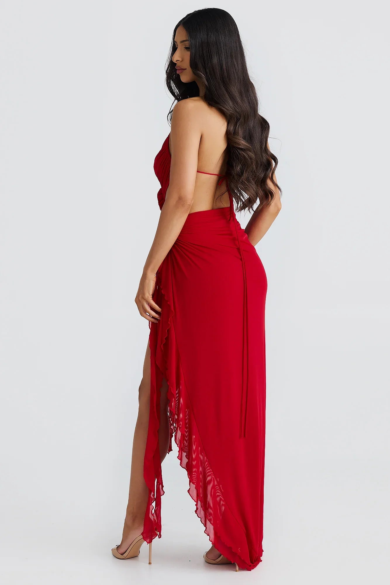Vera - Şeffaf Gül Description Maxi Elbise