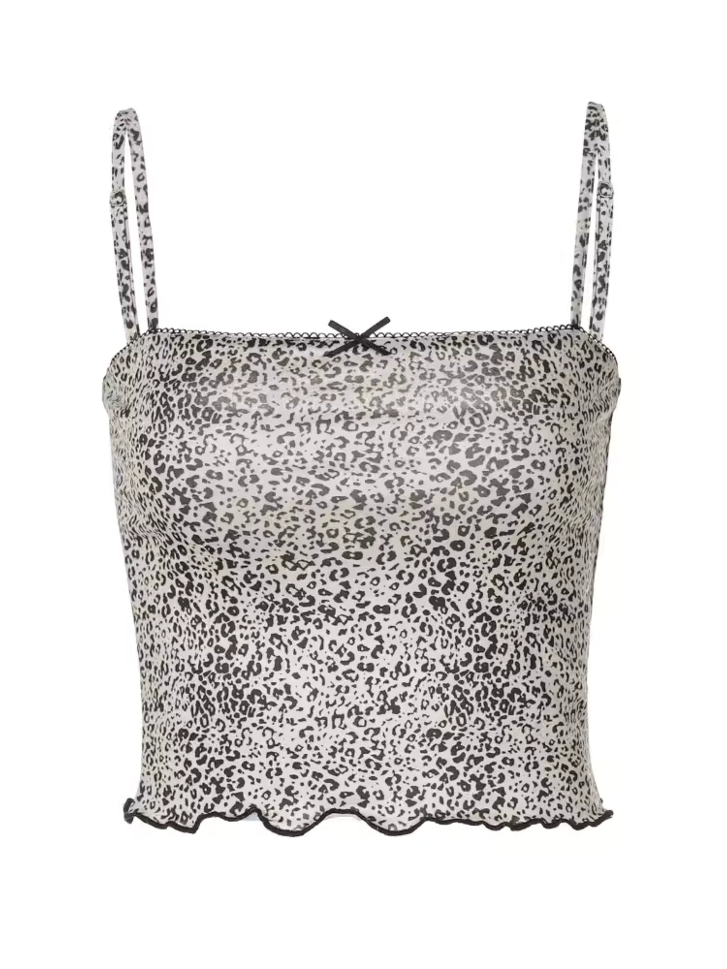 Grecia Leopar Desenli Crop Bluz Siaora