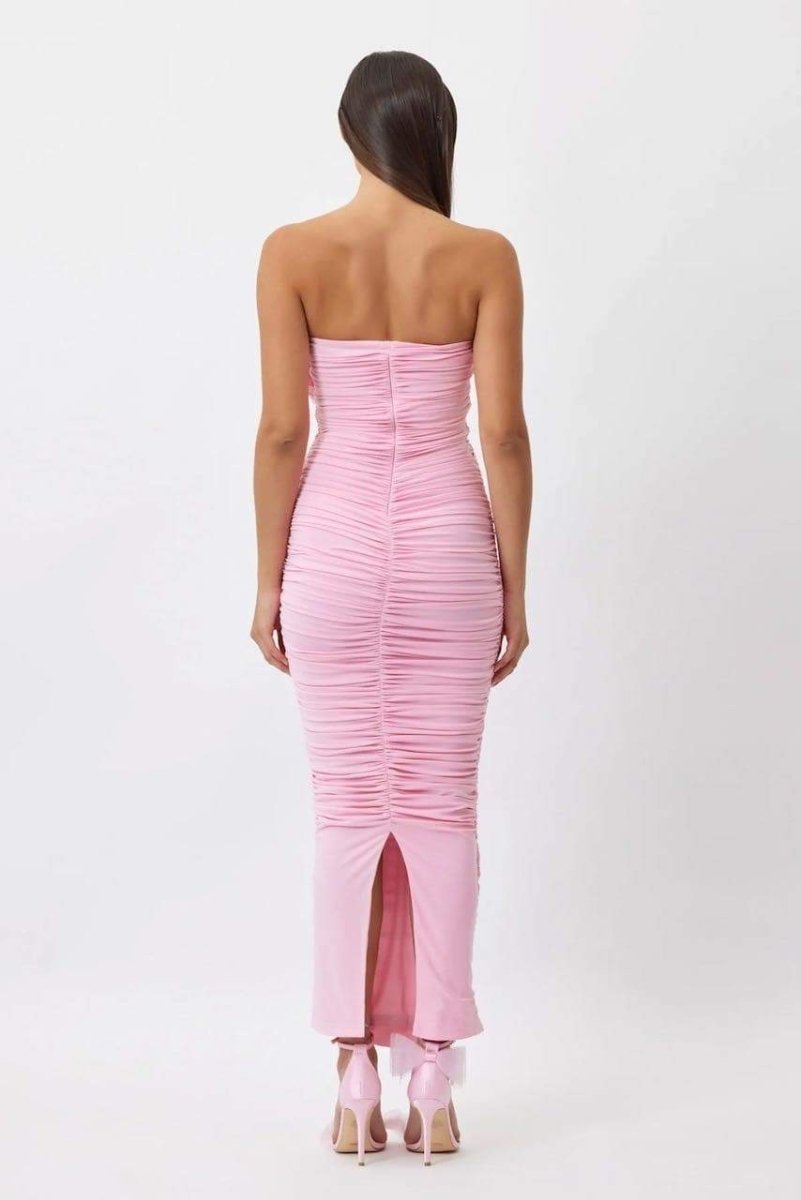 Tina Flower Straplez Midi Elbise Niebbla