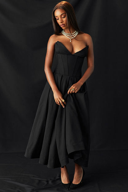Lady Black Strapless Midi Elbise Niebbla