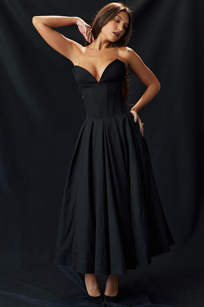 Lady Black Strapless Midi Elbise Niebbla