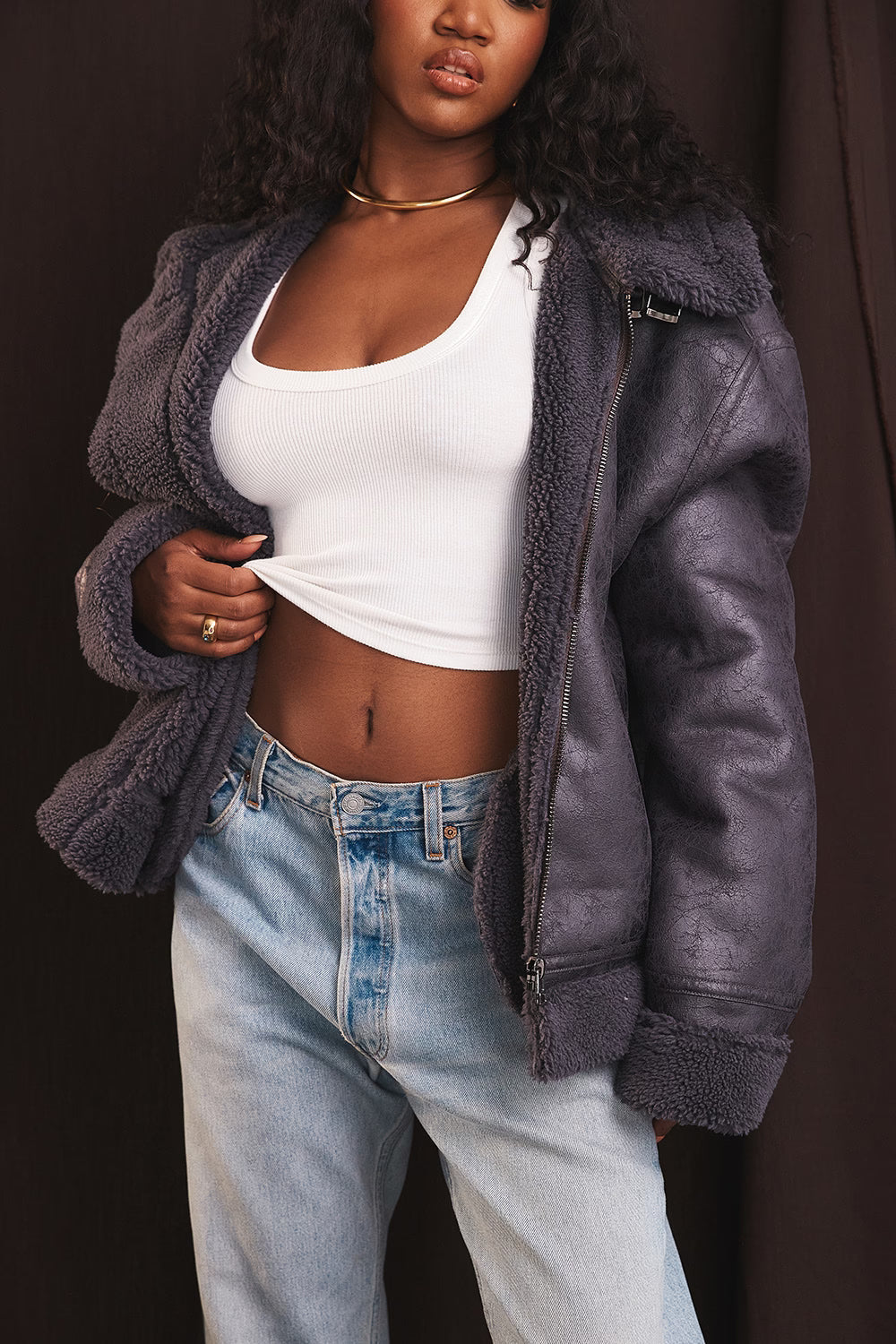 Madden Gri Vegan Shearling Aviator Mont Niebbla