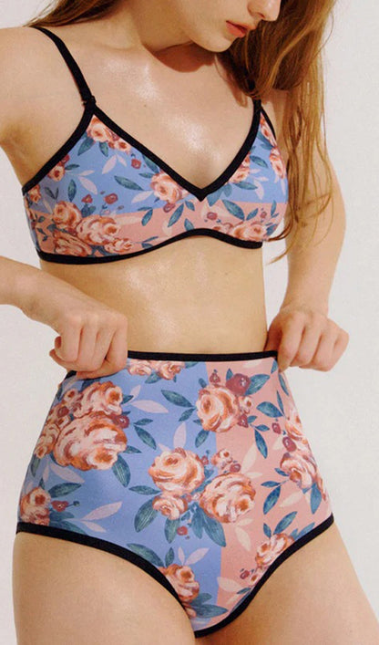Askılı Çiçekli Yüksek Bel Bikini Takımı Niebbla