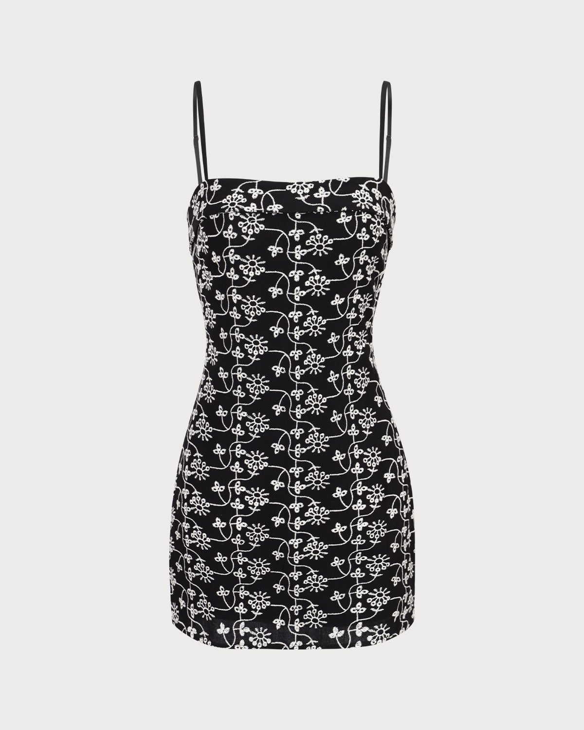 Siyah Çiçek Nakışlı Pamuklu Slip Mini Elbise Siaora