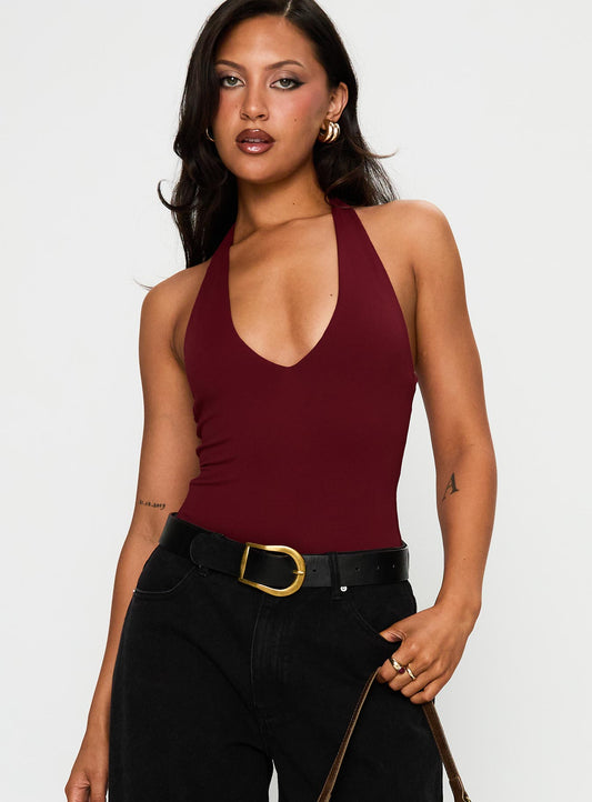 Someone Halter Yaka Bordo Body Niebbla