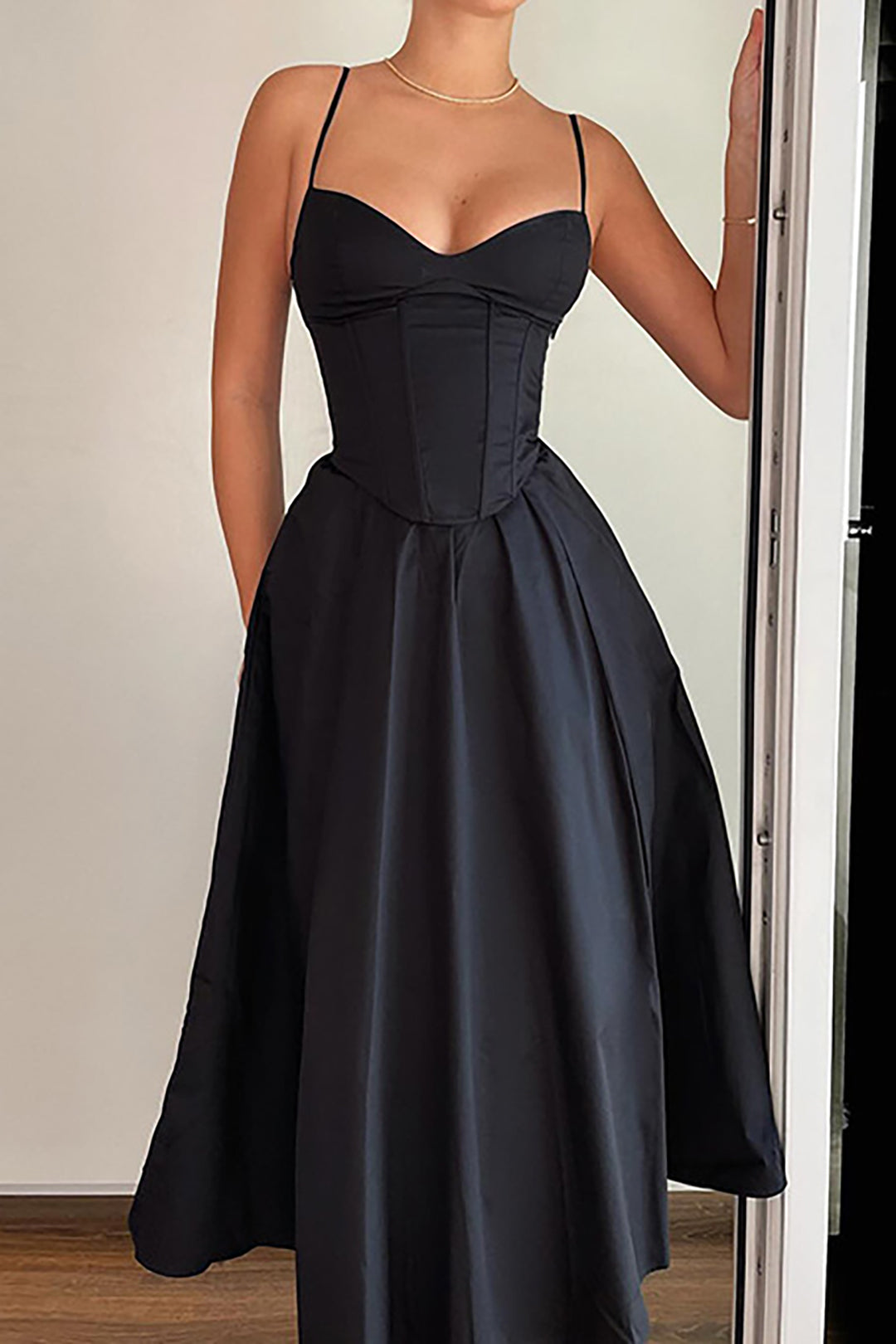 Basic Solid Corset Midi Elbise Siaora