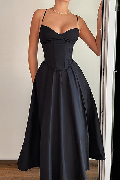 Basic Solid Corset Midi Elbise Siaora