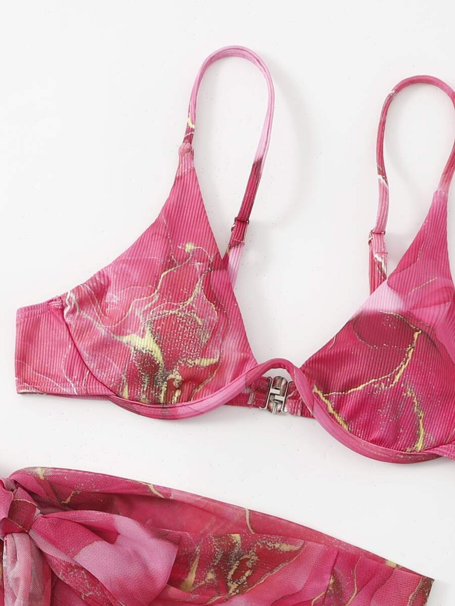 Mermer Desenli Düğümlü Bohem Bikini Takımı Niebbla