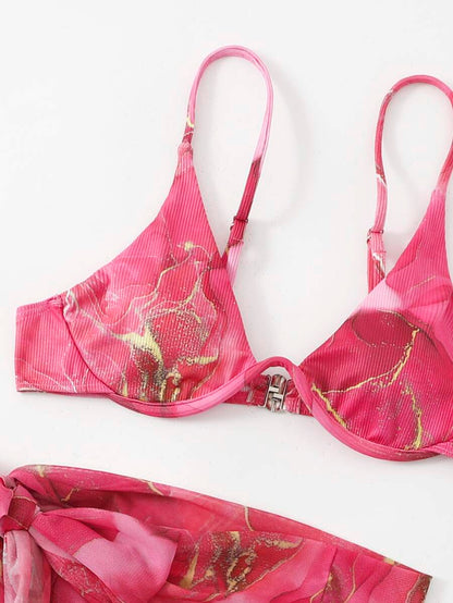 Mermer Desenli Düğümlü Bohem Bikini Takımı Niebbla