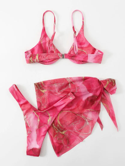 Mermer Desenli Düğümlü Bohem Bikini Takımı Niebbla