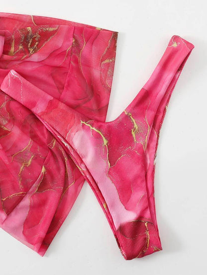 Mermer Desenli Düğümlü Bohem Bikini Takımı Niebbla