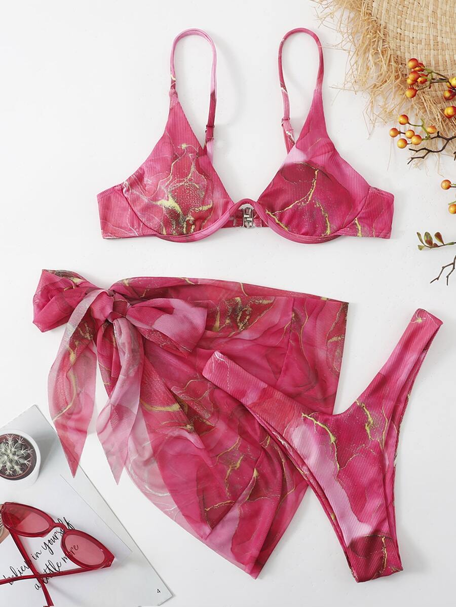 Mermer Desenli Düğümlü Bohem Bikini Takımı Niebbla