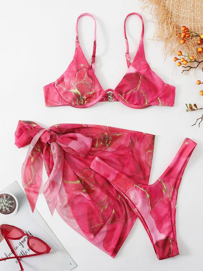Mermer Desenli Düğümlü Bohem Bikini Takımı Niebbla