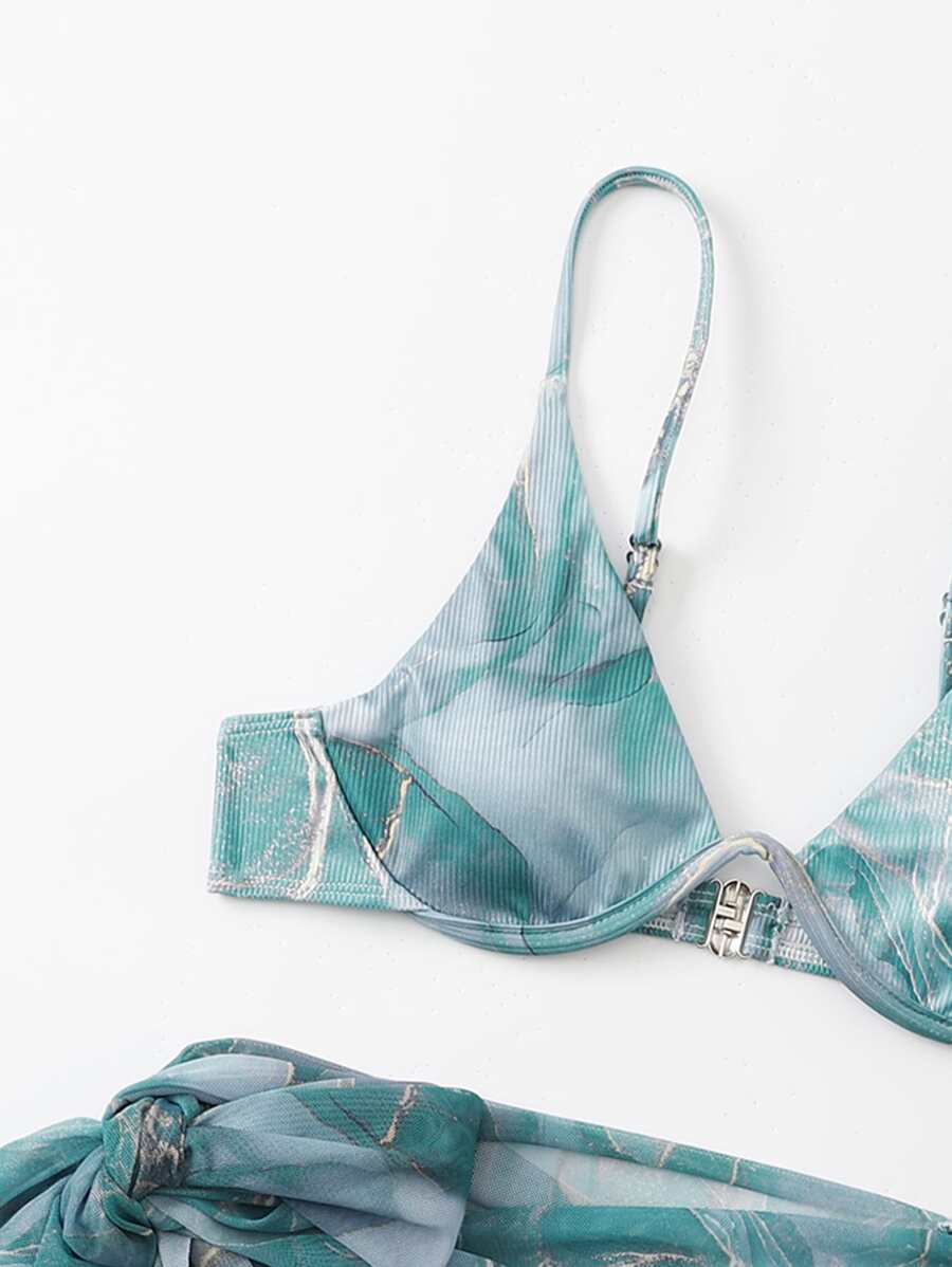 Mermer Desenli Düğümlü Bohem Bikini Takımı Niebbla