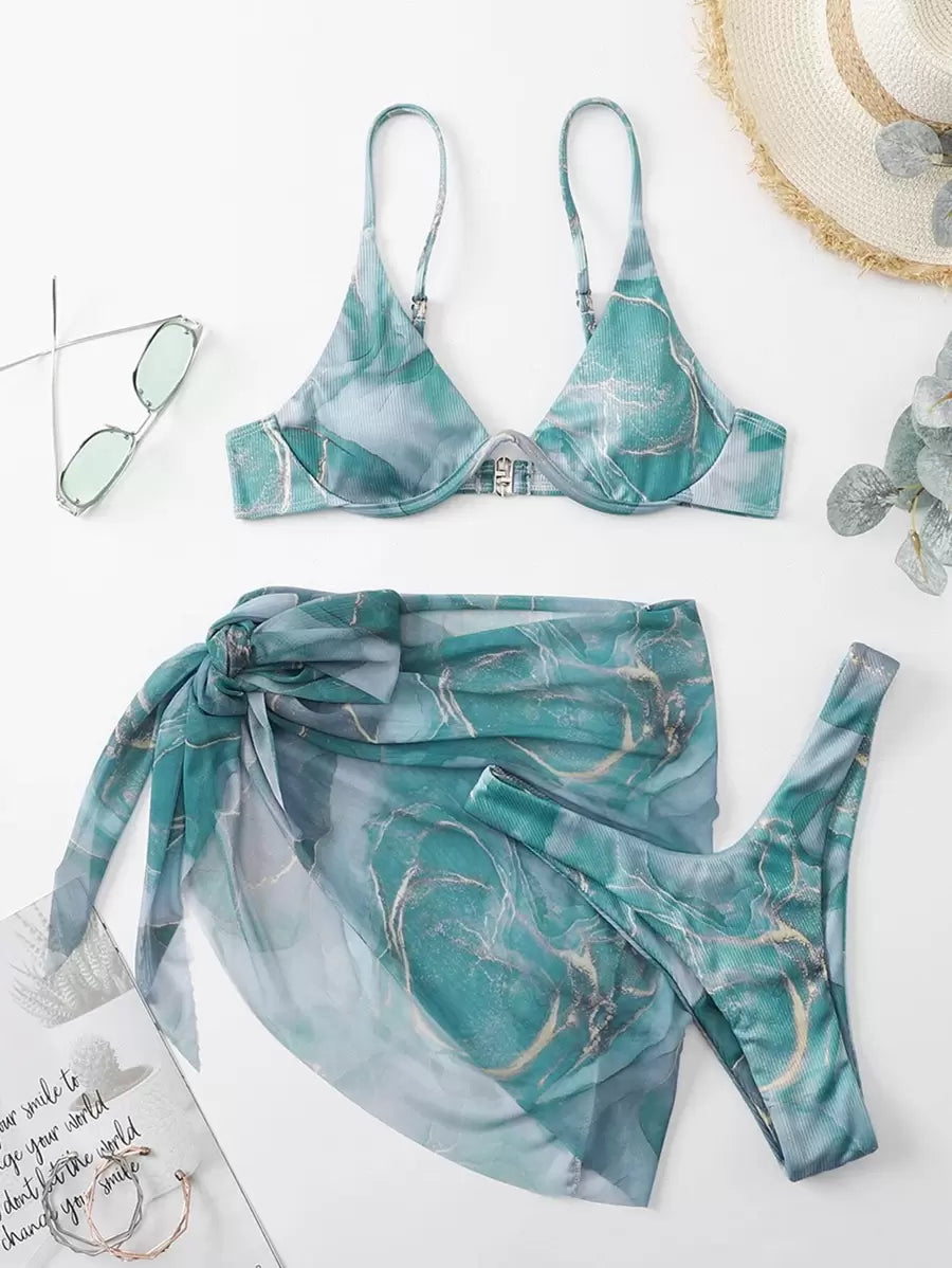 Mermer Desenli Düğümlü Bohem Bikini Takımı Niebbla