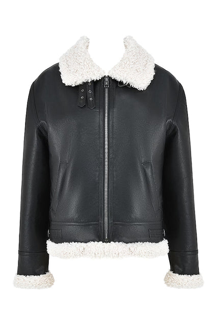 Madden Siyah Vegan Shearling Aviator Mont Niebbla