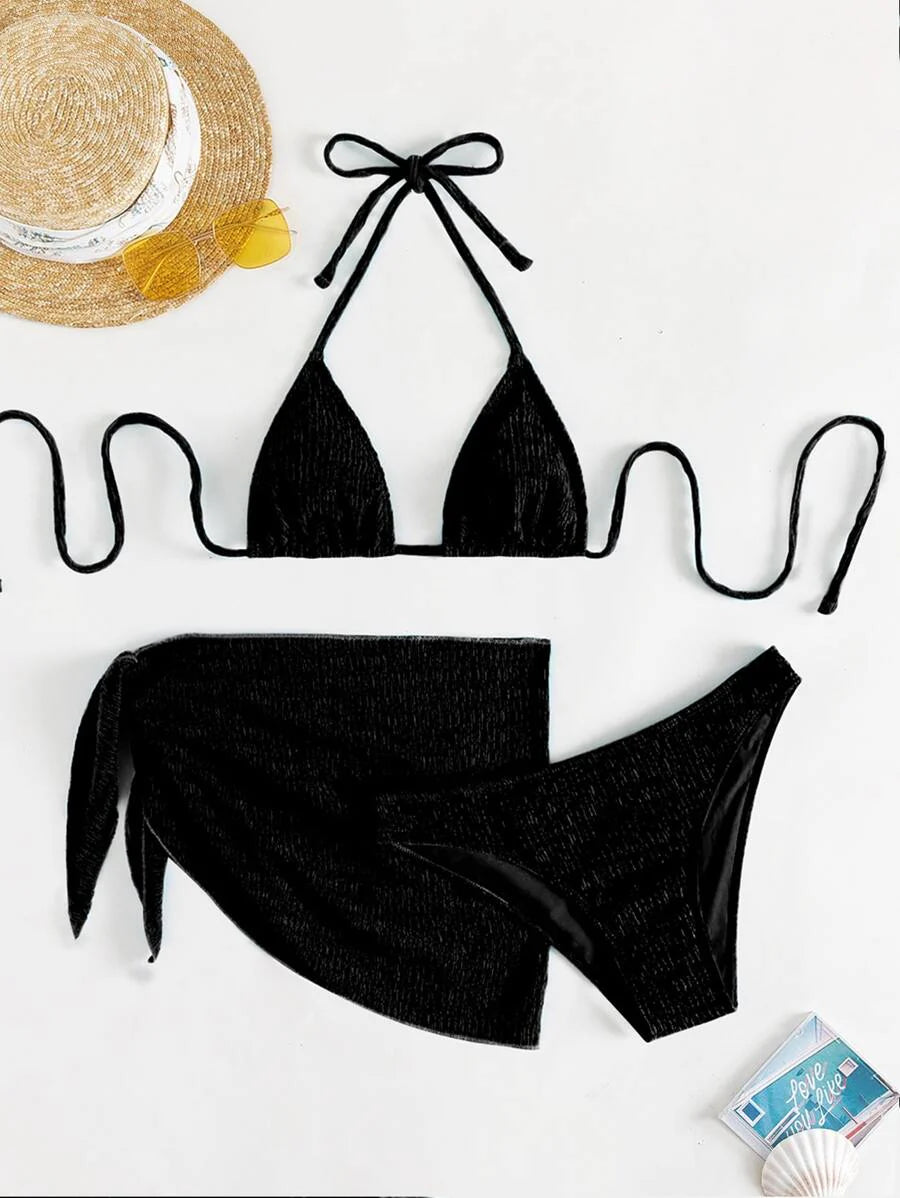 3 Parça Bikini Ve Düğümlü Mini Etek Takımı Niebbla