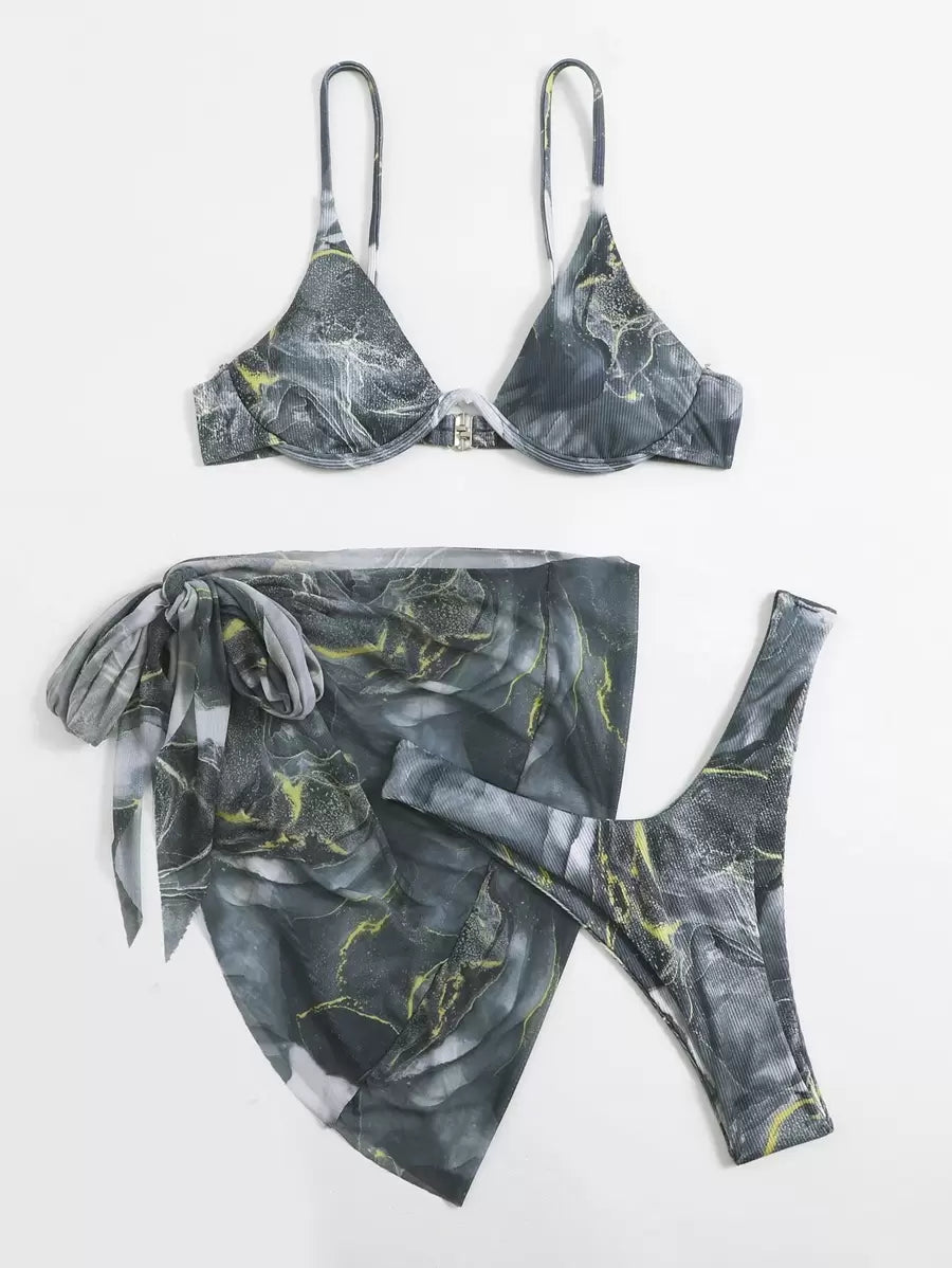 Mermer Desenli Düğümlü Bohem Bikini Takımı Niebbla