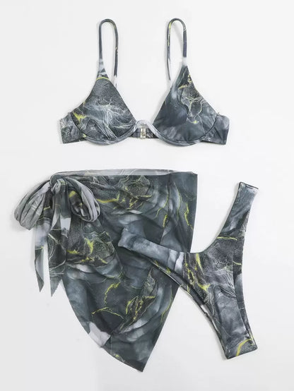 Mermer Desenli Düğümlü Bohem Bikini Takımı Niebbla