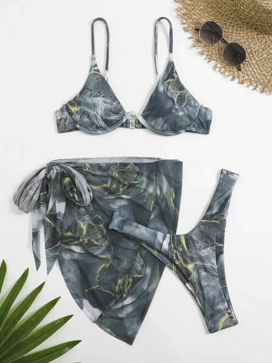 Mermer Desenli Düğümlü Bohem Bikini Takımı Niebbla
