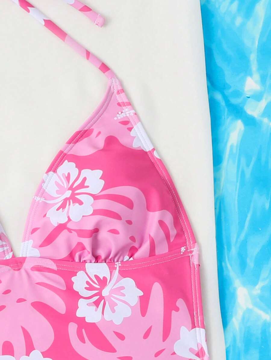 Dantelli Çiçek Desenli Düğümlü Tankini Takımı Niebbla