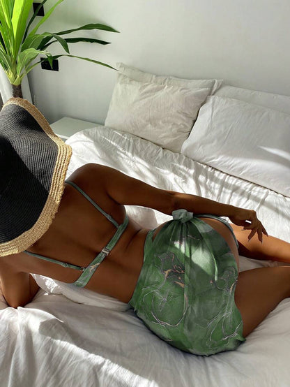 Mermer Desenli Düğümlü Bohem Bikini Takımı Niebbla