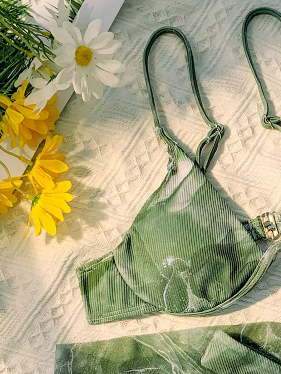 Mermer Desenli Düğümlü Bohem Bikini Takımı Niebbla