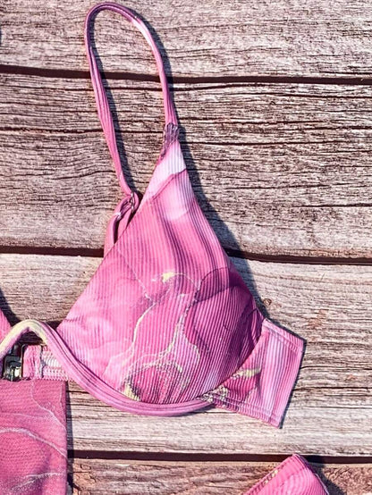 Mermer Desenli Düğümlü Bohem Bikini Takımı Niebbla