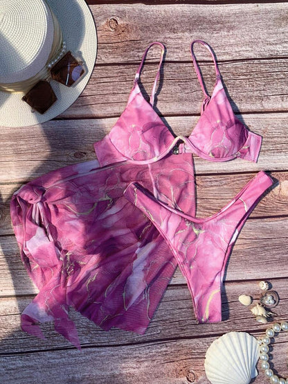 Mermer Desenli Düğümlü Bohem Bikini Takımı Niebbla