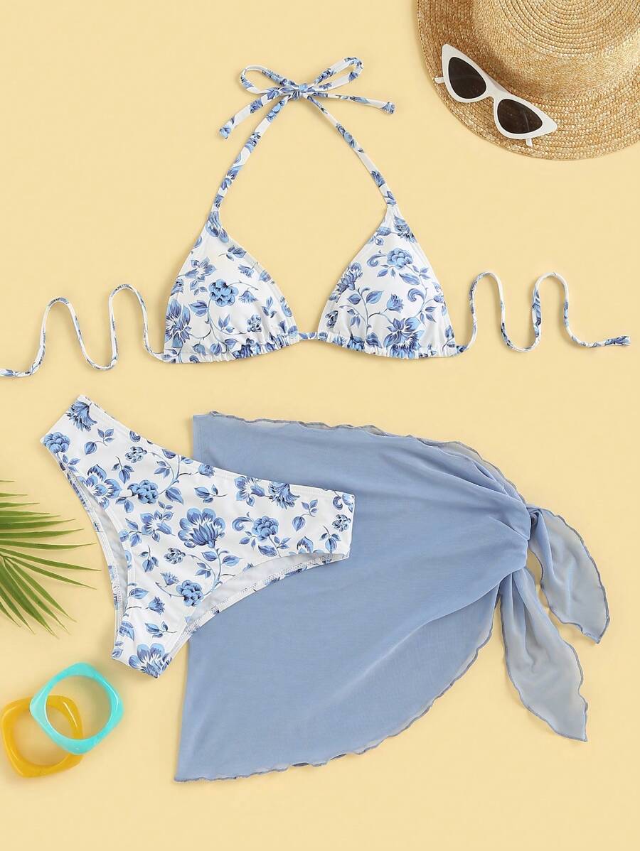 Düğüm Detaylı Çiçek Desenli Bikini Takımı Niebbla