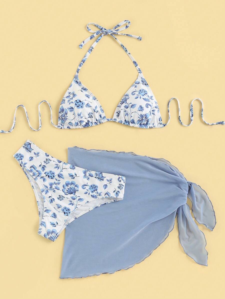 Düğüm Detaylı Çiçek Desenli Bikini Takımı Niebbla