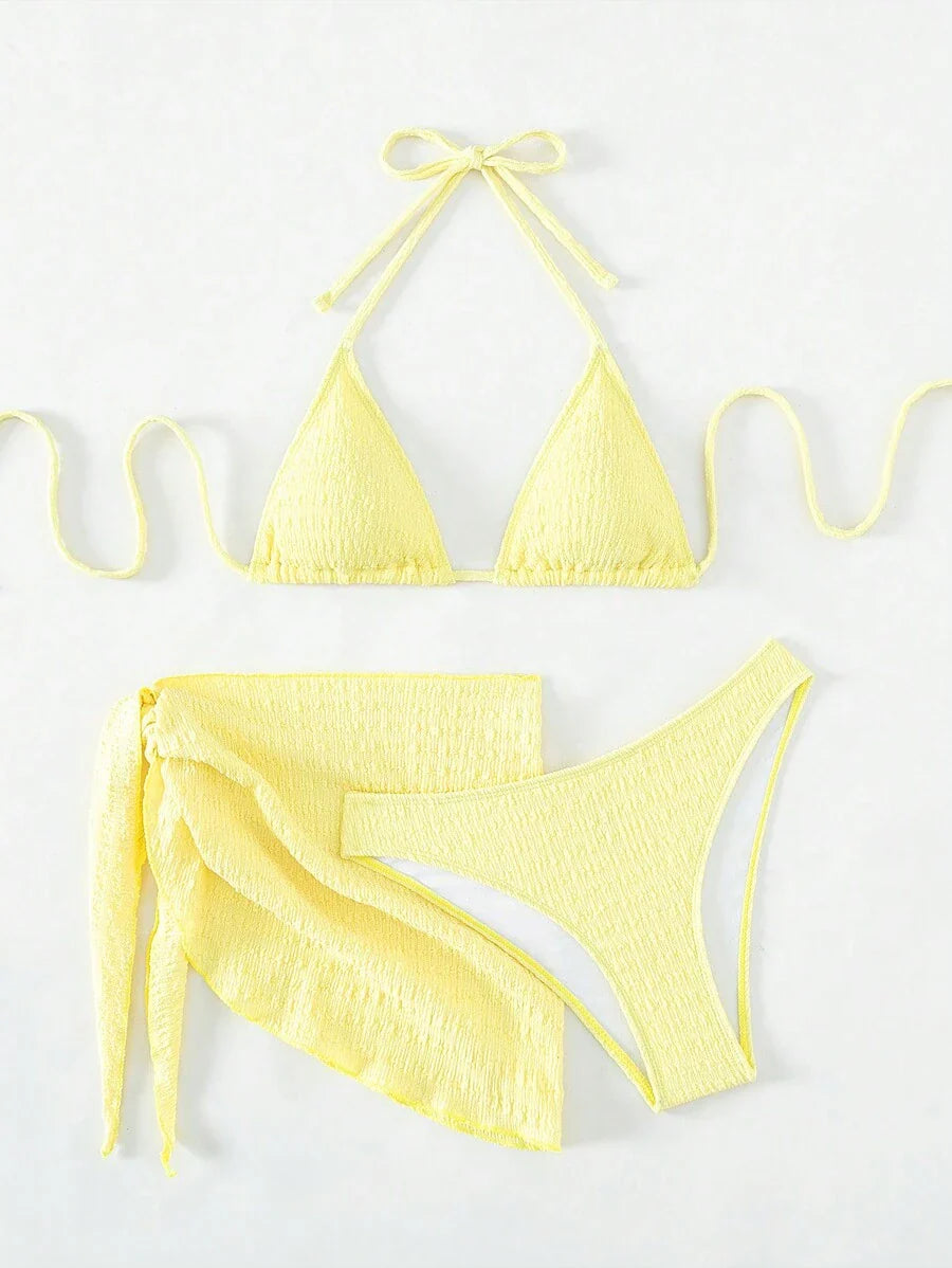 3 Parça Bikini Ve Düğümlü Mini Etek Takımı Niebbla