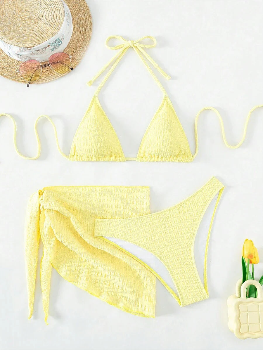 3 Parça Bikini Ve Düğümlü Mini Etek Takımı Niebbla