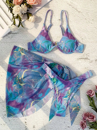 Mermer Desenli Düğümlü Bohem Bikini Takımı Niebbla