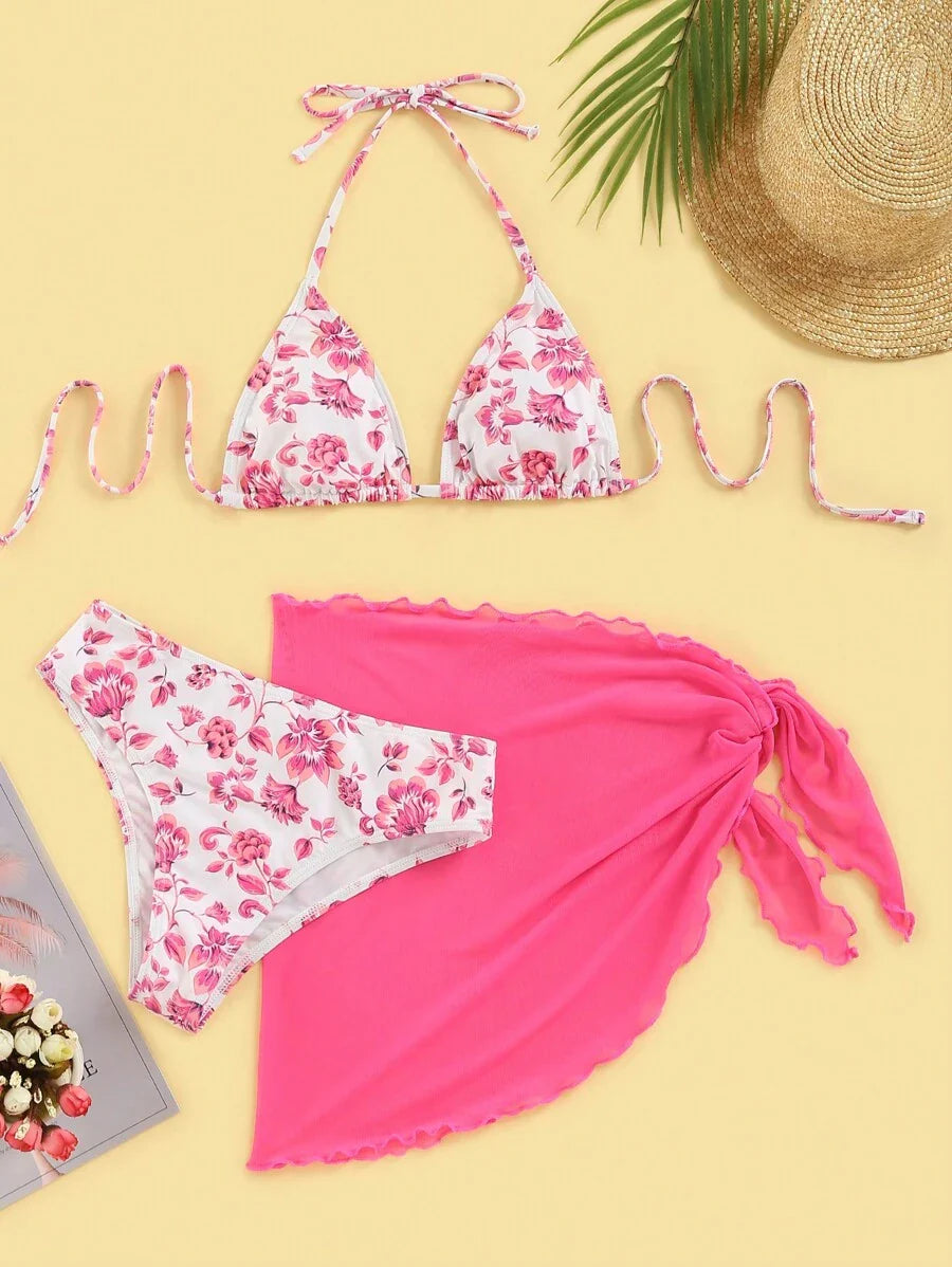 Düğüm Detaylı Çiçek Desenli Bikini Takımı Niebbla