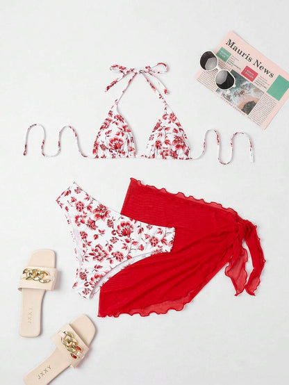 Düğüm Detaylı Çiçek Desenli Bikini Takımı Niebbla