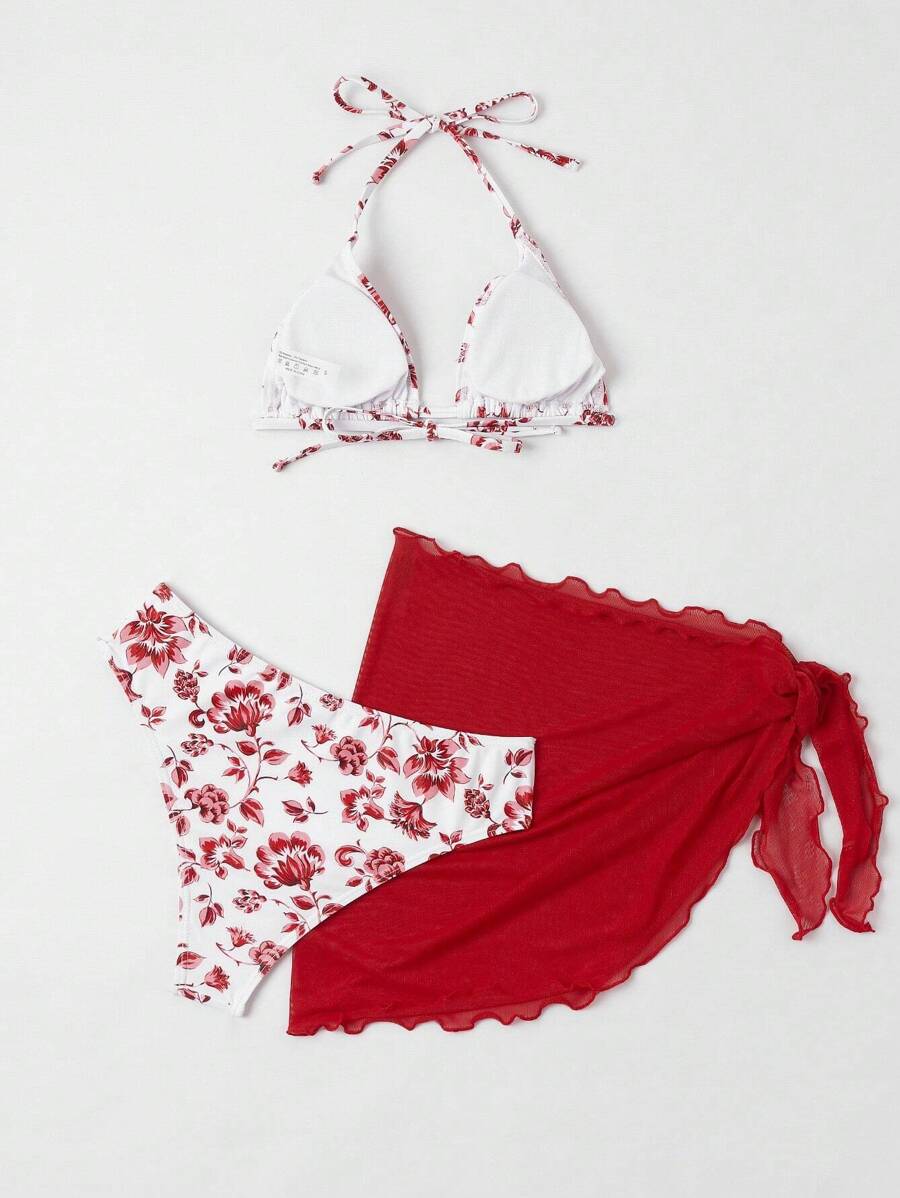 Düğüm Detaylı Çiçek Desenli Bikini Takımı Niebbla