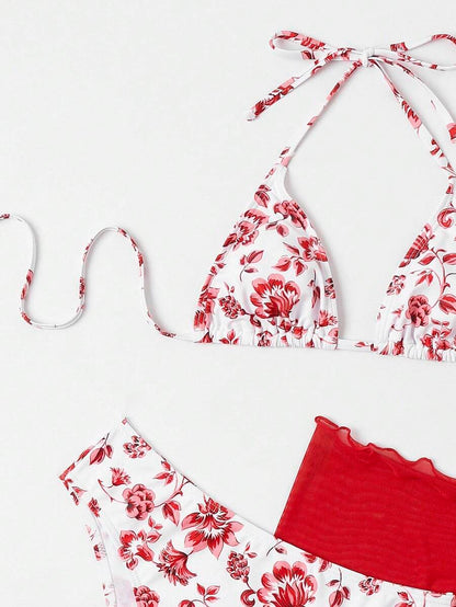 Düğüm Detaylı Çiçek Desenli Bikini Takımı Niebbla