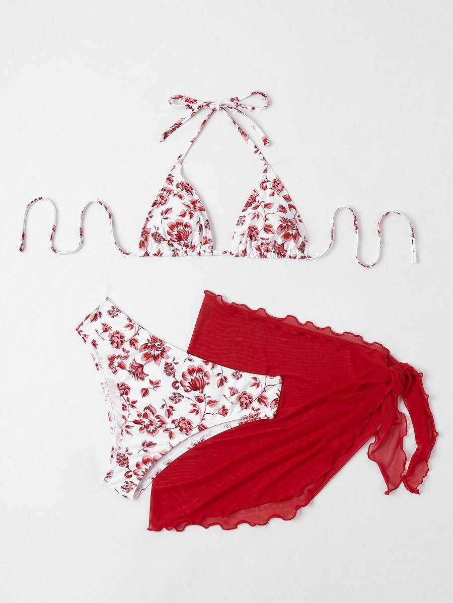 Düğüm Detaylı Çiçek Desenli Bikini Takımı Niebbla