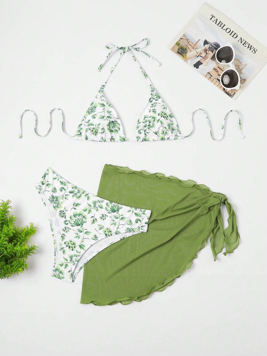 Düğüm Detaylı Çiçek Desenli Bikini Takımı Niebbla