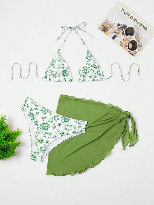 Düğüm Detaylı Çiçek Desenli Bikini Takımı Niebbla