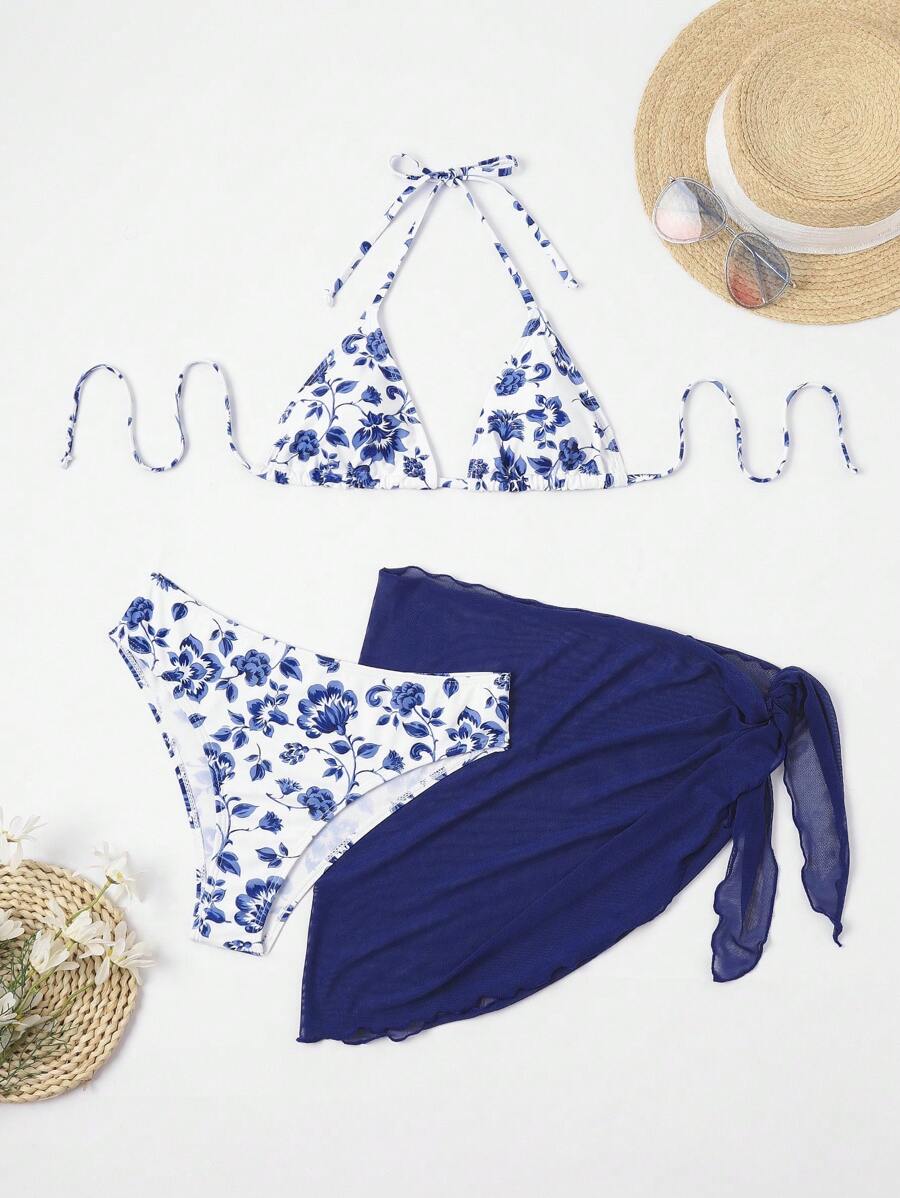 Düğüm Detaylı Çiçek Desenli Bikini Takımı Niebbla