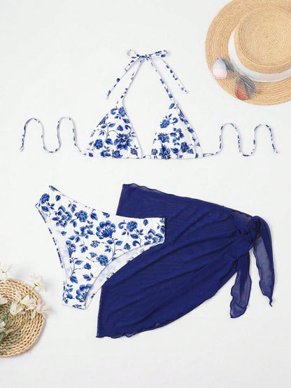 Düğüm Detaylı Çiçek Desenli Bikini Takımı Niebbla
