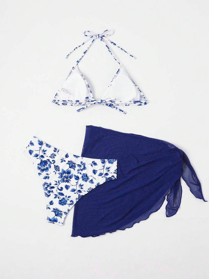 Düğüm Detaylı Çiçek Desenli Bikini Takımı Niebbla