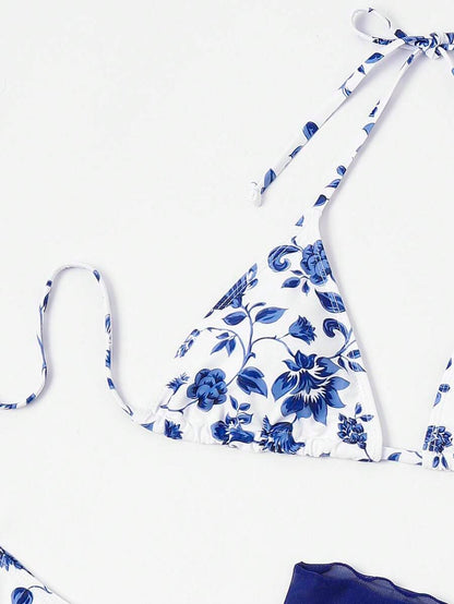 Düğüm Detaylı Çiçek Desenli Bikini Takımı Niebbla