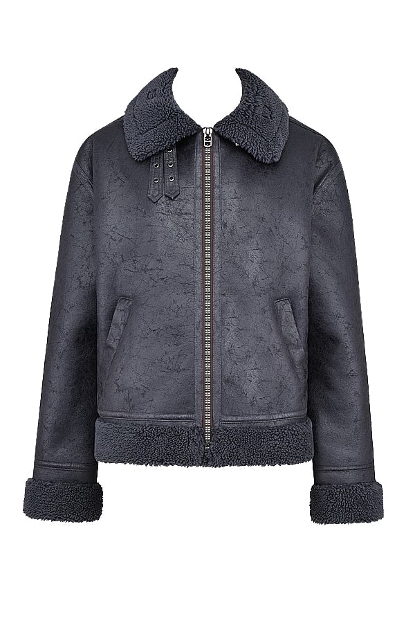Madden Gri Vegan Shearling Aviator Mont Niebbla
