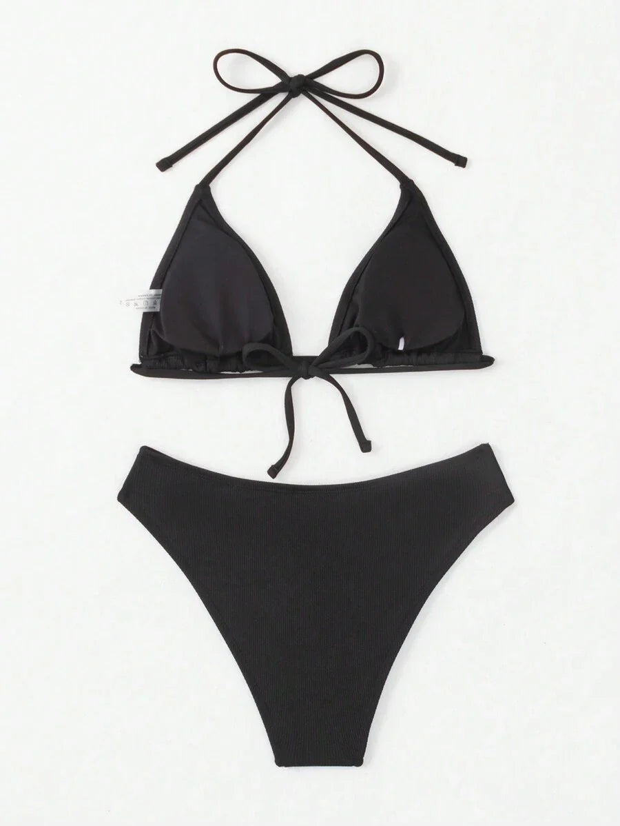 Çiçek Desenli Halter Bağcıklı Bikini Takımı Niebbla