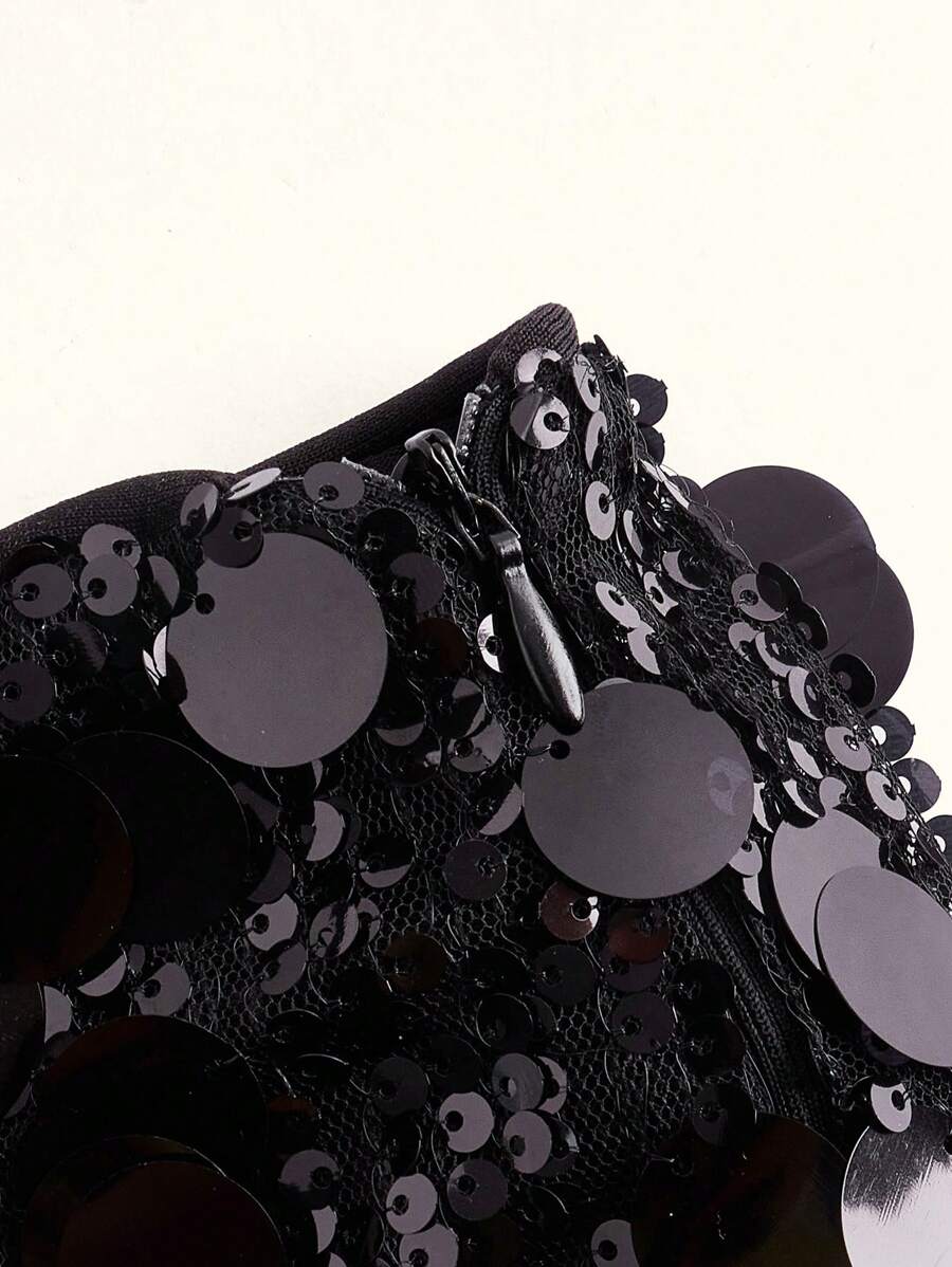 Kontrastlı Payet Fermuarlı Parti Eteği Niebbla