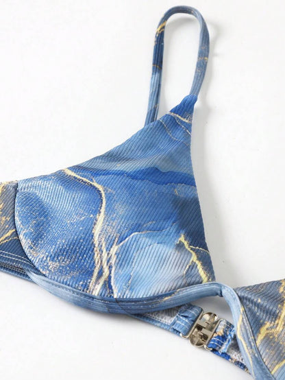 Mermer Desenli Düğümlü Bohem Bikini Takımı Niebbla