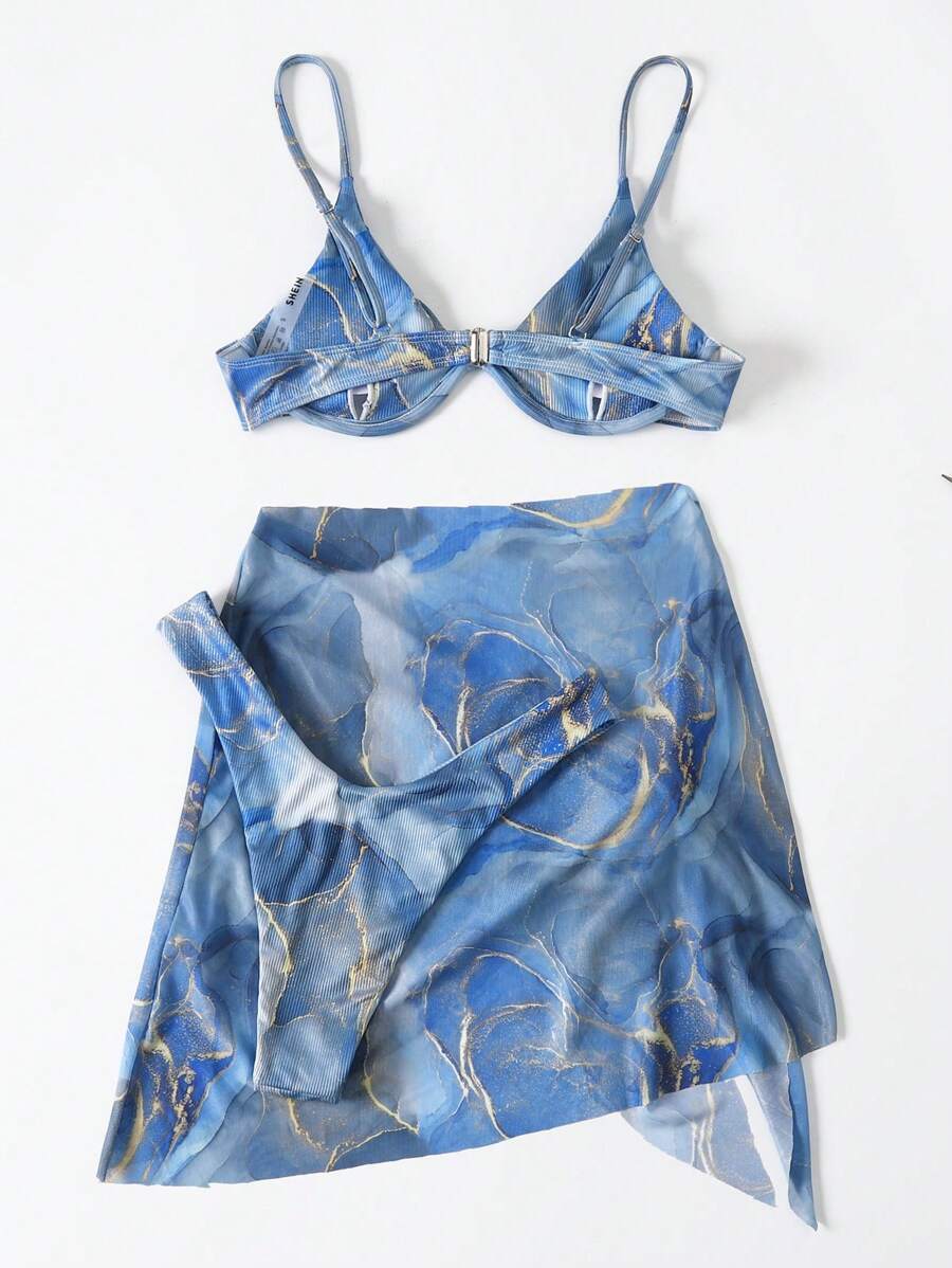Mermer Desenli Düğümlü Bohem Bikini Takımı Niebbla